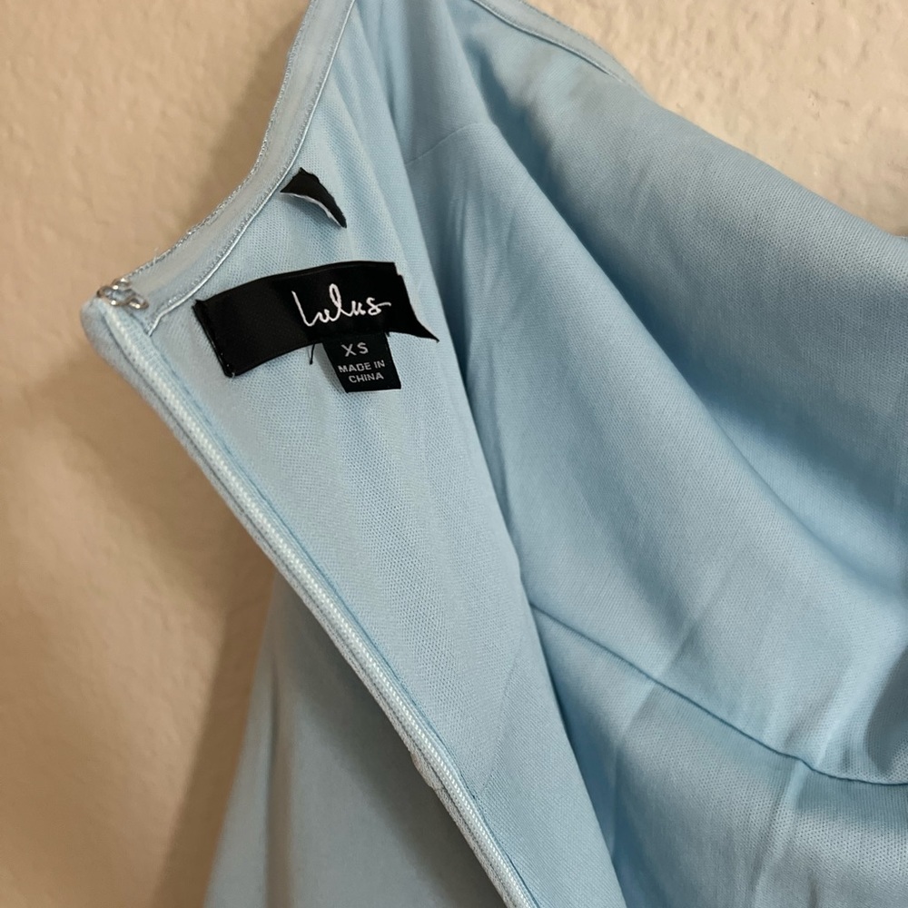 Lulu's Strapless Light Blue Ruffle Maxi Dress - Picture 3 of 6